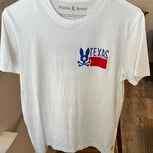 Psycho Bunny White Tee with Blue and Red Texas Graphic size 3